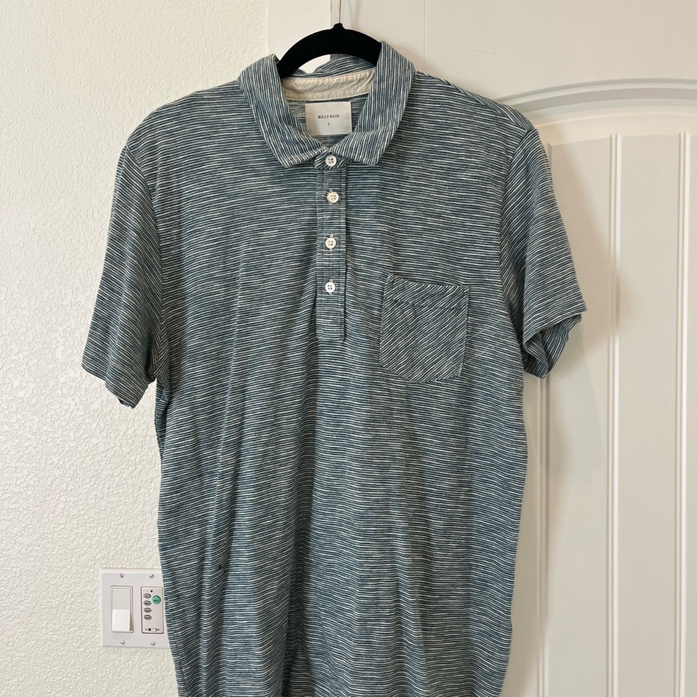 Billy Reid Blue Striped Polo Shirt
